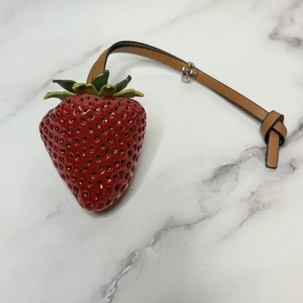 Tory Burch Red Strawberry Bag Charm w/ Leather Strap New Without Tags